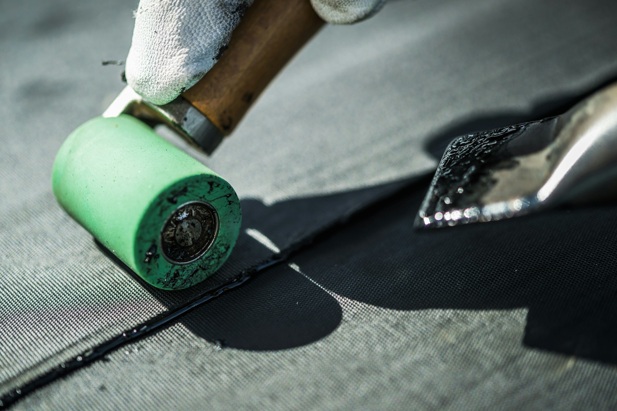 Roof Rubber EPDM Membrane Installation Close Up